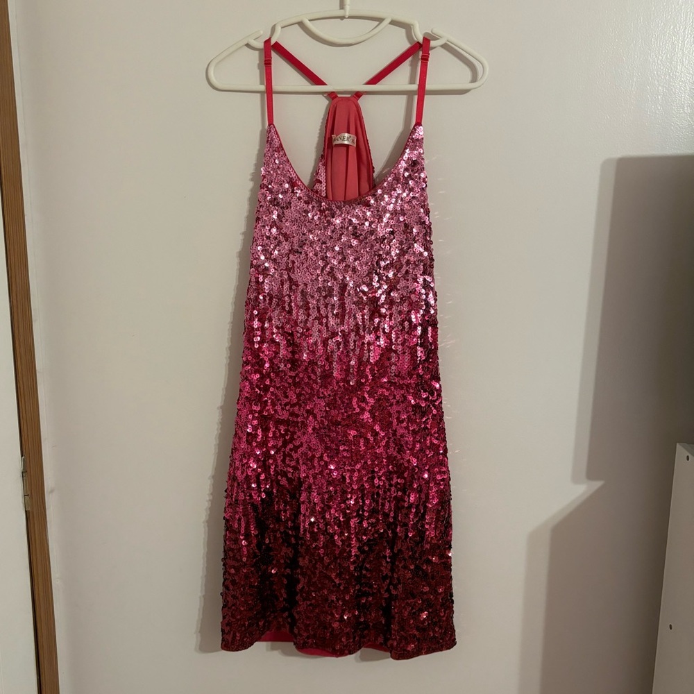 MANER XL Women’s Pink Fade Ombré Sequin Mini Party Cocktail Concert Dress